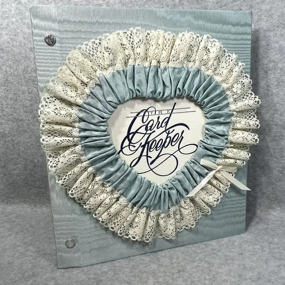 Vtg Handcrafted Greeting Card Keeper Binder Taffeta Fabric Frame Cover Organizer